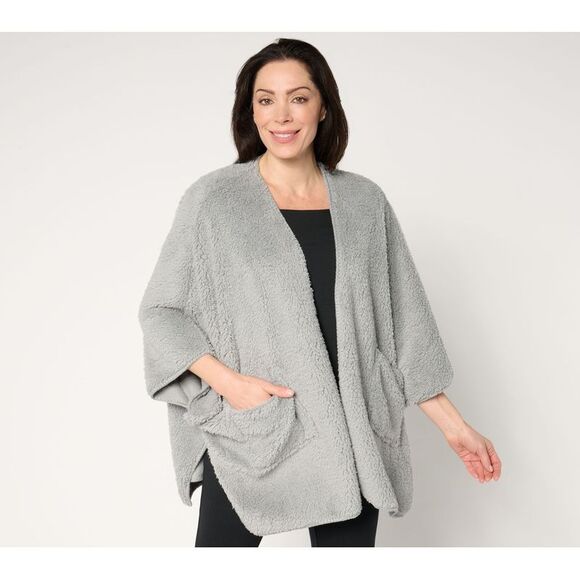 Muk Luks Women's Top Sweater Sz XL Flannel Cozy Shawl Wrap Gray A678332 - Picture 1 of 4